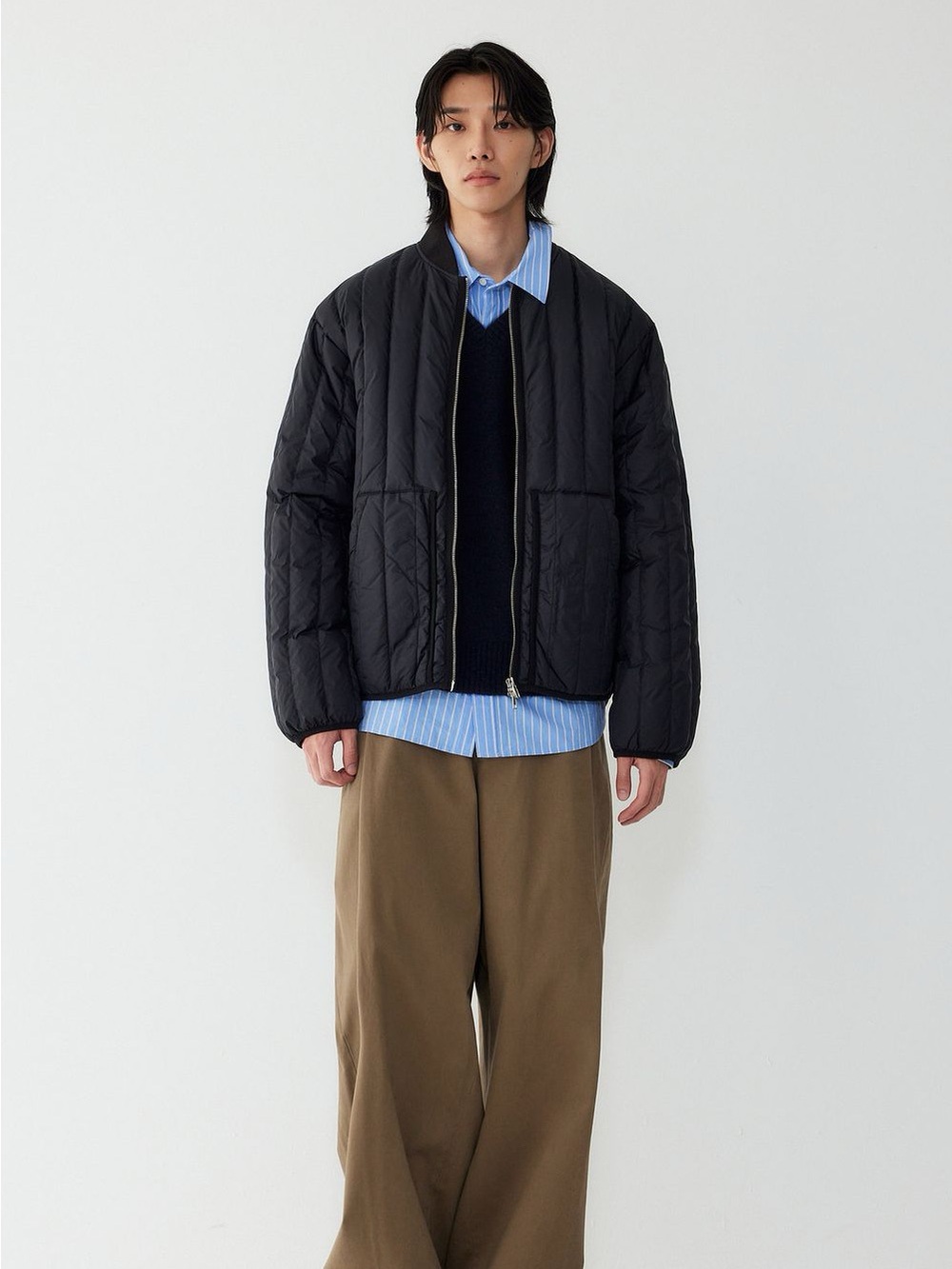 $496 Studio Tomboy Black Patch Pocket Padded Quilted Zip Up Puffer Down Jacket M